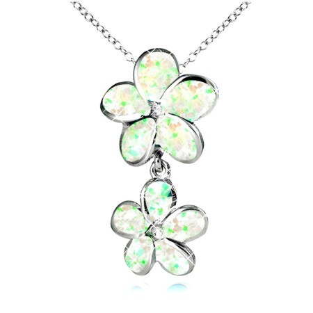 White Opal Sterling Silver Double Flower Pendant - Click Image to Close